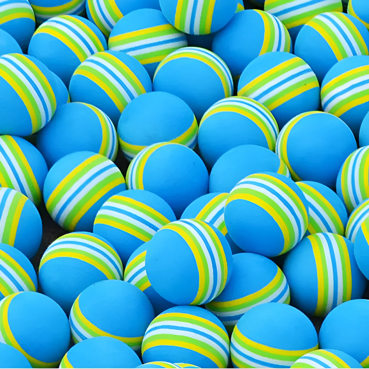 42mm EVA foam cat ball toy in yellow, red, and light blue with soft golf ball shape