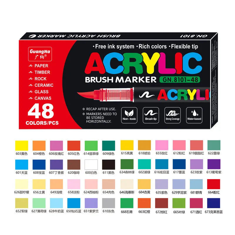 Set of straight acrylic marker pens with soft heads in multiple colours for painting and graffiti