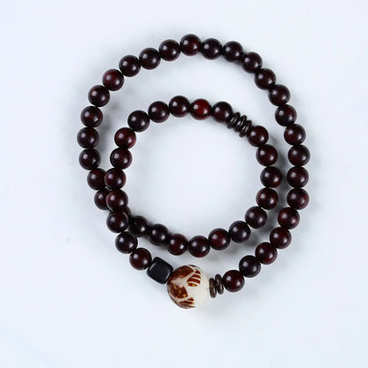 Natural rosewood bracelet with double ring and single circle bead designs in retro style