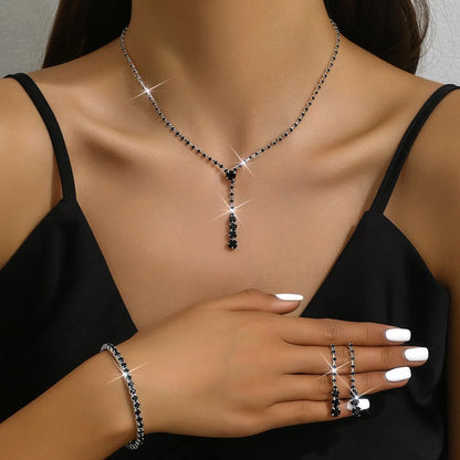 Rhinestone heart pendant jewellery set with necklace, bracelet and earrings in silver pink colour