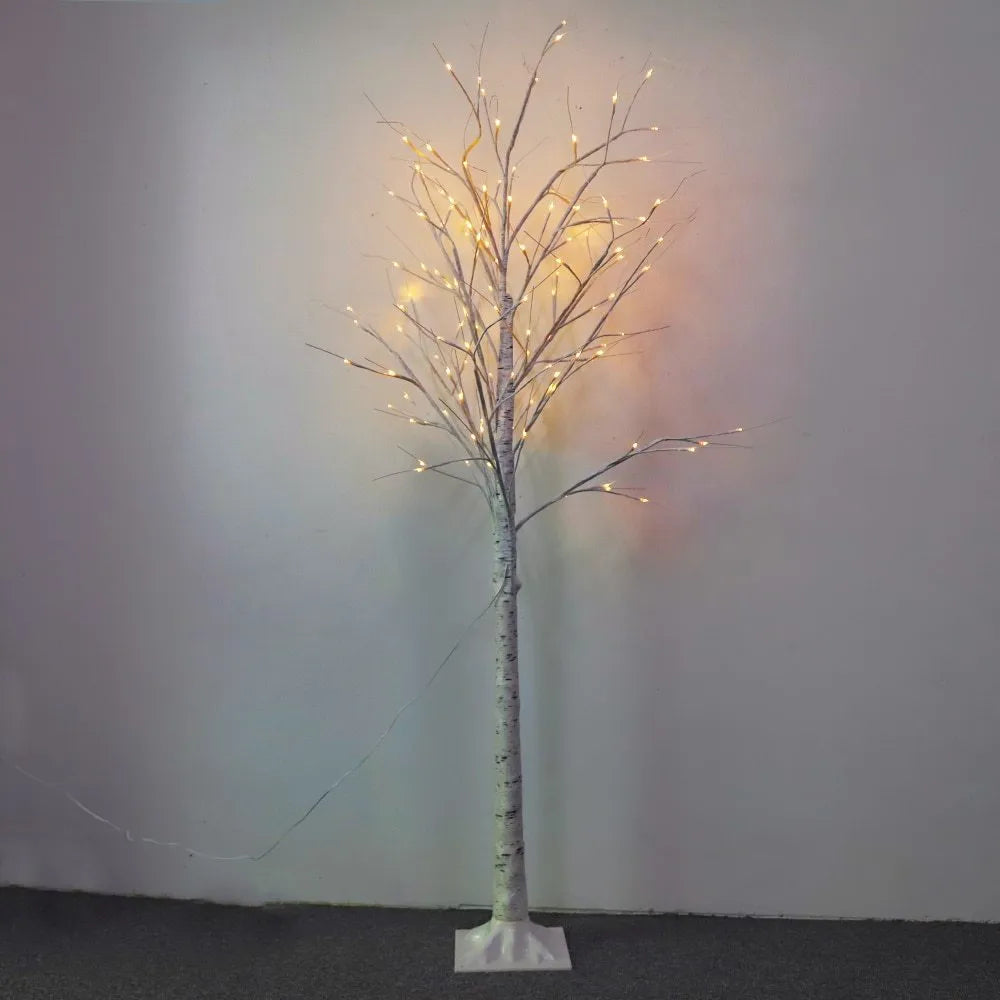 LED birch tree decoration light with plastic shell, IP65 outdoor rating, and sizes from 45cm to 180cm.