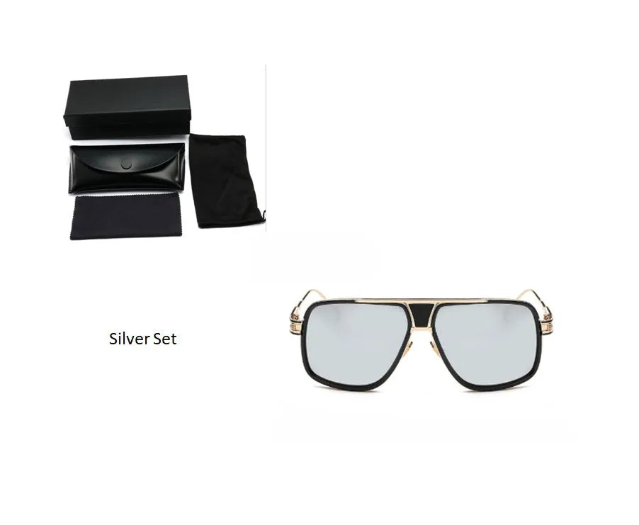 Men's square UV400 sunglasses with 59mm lens width, plastic and metal frame, goggle style