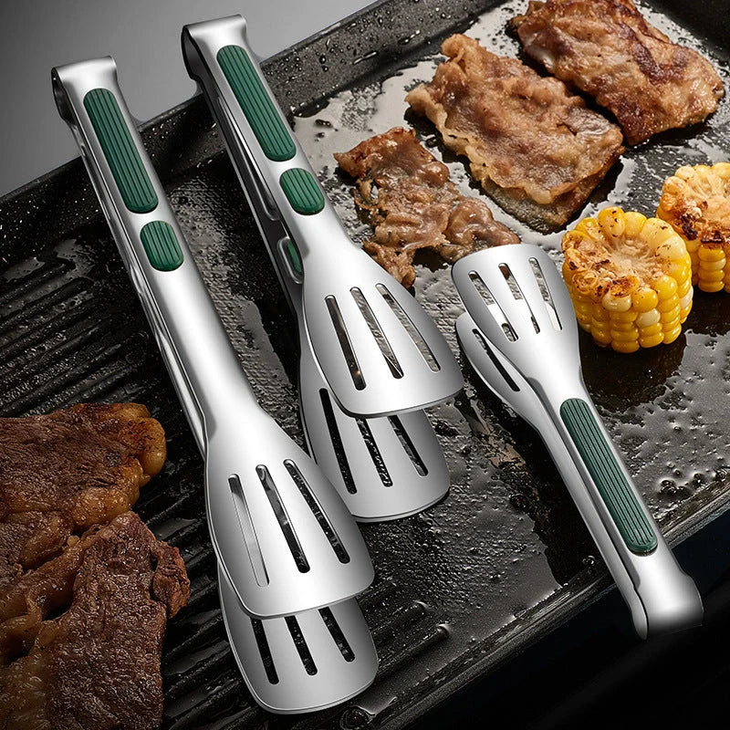 Stainless steel kitchen tongs with silicone handle for cooking and grilling