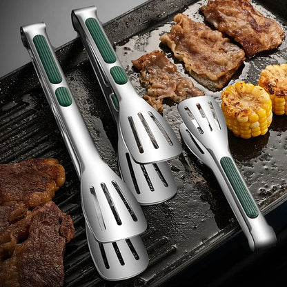 Stainless steel kitchen tongs with silicone handle for cooking and grilling