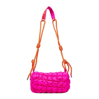Women's lightweight nylon messenger bag in pillow shape with rhombus pattern and crossbody strap