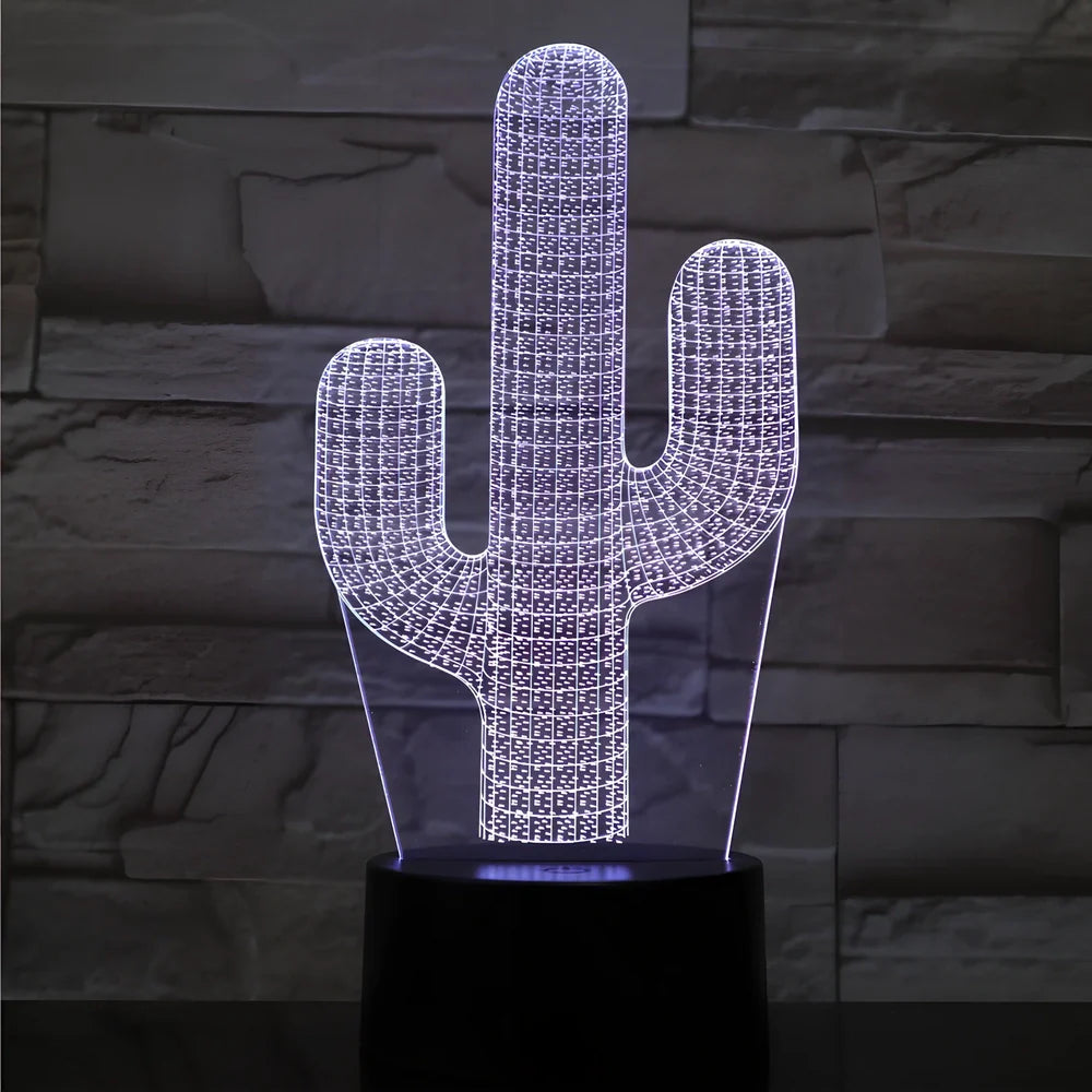 Cactus-shaped LED night light with colour-changing display and remote control, dimensions 200×150×87mm
