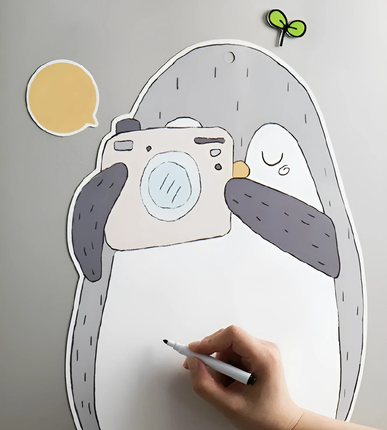 Nordic style penguin refrigerator message board magnet measuring 45cm by 30cm with coated paper surface