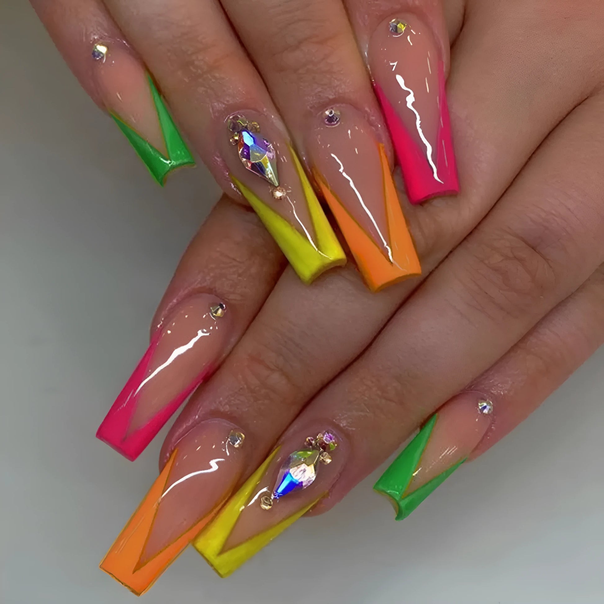 Diamond colour French style nail tip kit with cartoon love cross heart patterns and jelly glue.