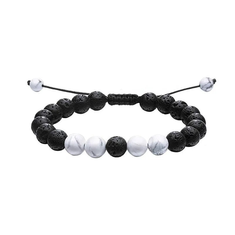 Tiger eye couple bracelets with matte black agate beads in geometric design