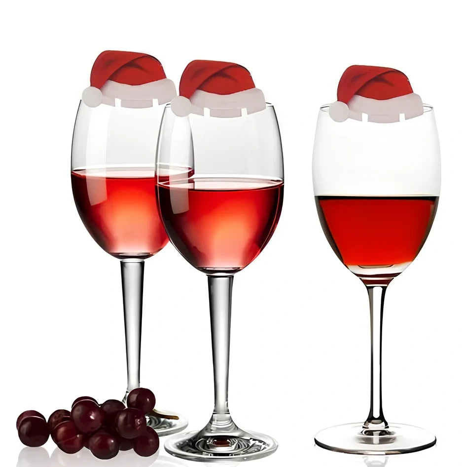 10 red Christmas Santa hats for wine glasses measuring 6x3.6cm each