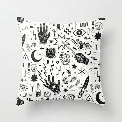 Halloween-themed cartoon print cushion cover on a sofa, 45x45 cm size.