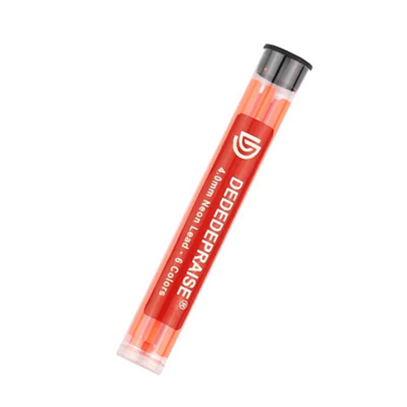 4.0mm mechanical pencil for drawing with colour lead refills in yellow, orange, blue, green, rose red, and orange red
