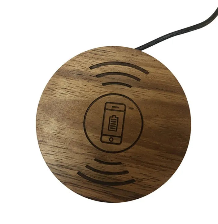 60mm round embedded wireless phone charger for furniture with USB port.