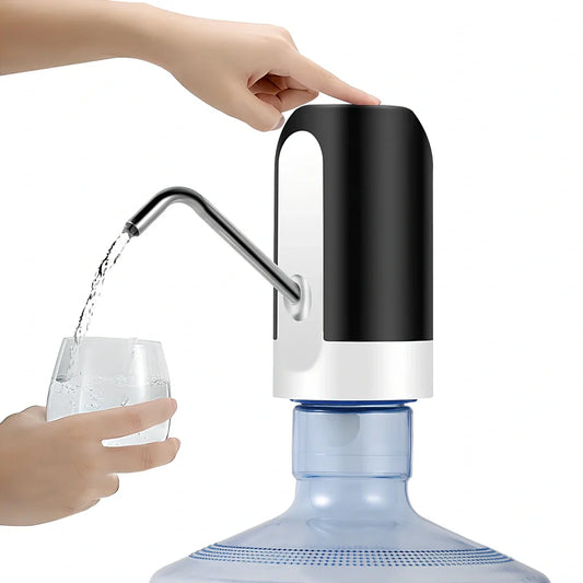 Black automatic universal water dispenser pump on 5-gallon bottle with 1.5 m hose and button control