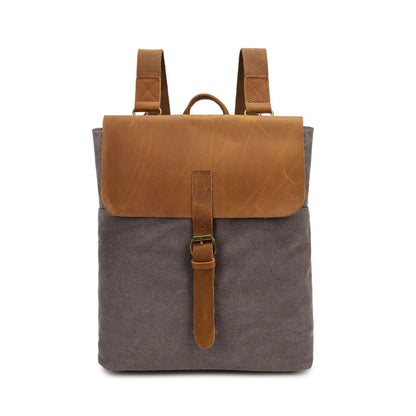 Crazy Horse leather detail casual student backpack in canvas, shown in one of five colour options.