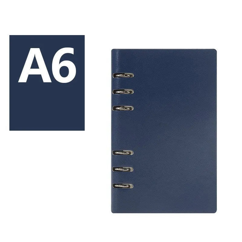 Business notebook with imitation leather cover and loose-leaf binding in A5, A6, or B5 size available in black, blue, brown, red, or seaweed green for professional organisation and note-taking