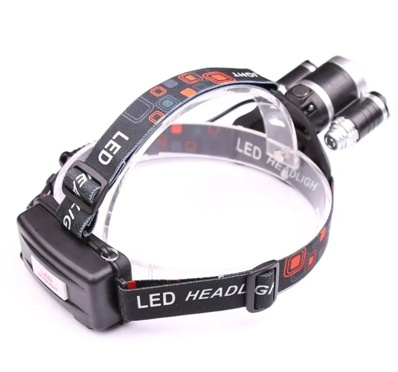 Gold or silver aluminium alloy LED head torch with adjustable zoom focus and tiltable head on an adjustable strap.