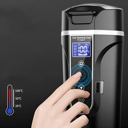 Black portable car electric heating cup with digital display and 400ml capacity