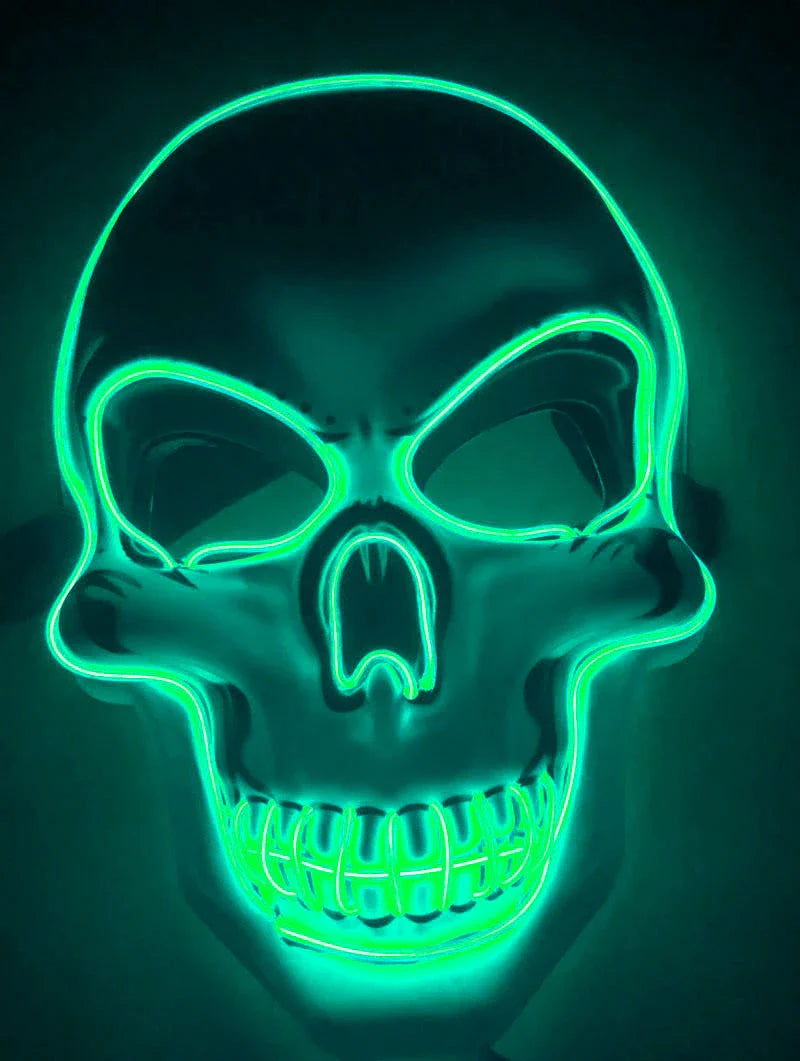Realistic LED Skeleton Mask with customizable glow-in-the-dark lighting effects for Halloween, parties, and more