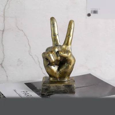 Resin gesture ornament in bronze finish showing hand making OK sign, 10cm tall desktop decoration