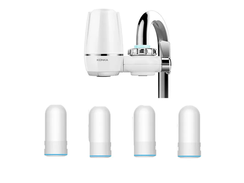 White kitchen faucet water filter with ceramic cartridge and universal tap adapter