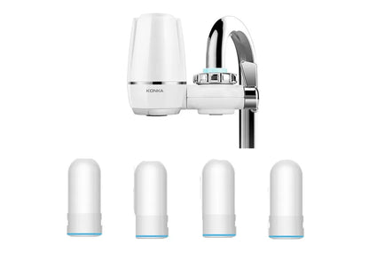White kitchen faucet water filter with ceramic cartridge and universal tap adapter