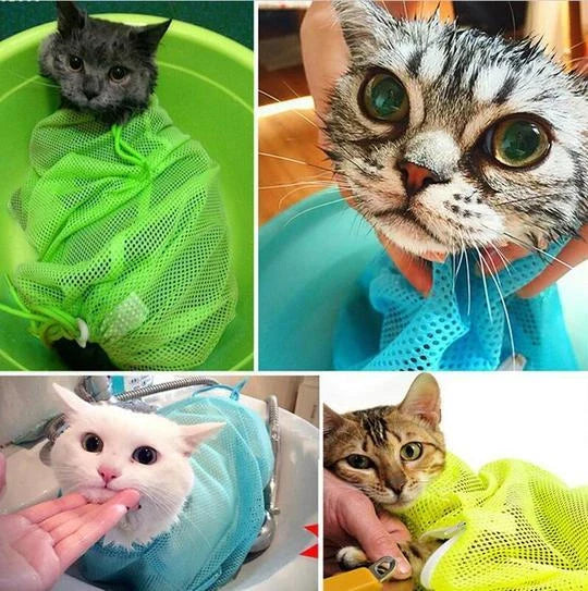Adjustable polyester cat grooming bag with front zipper for easy access