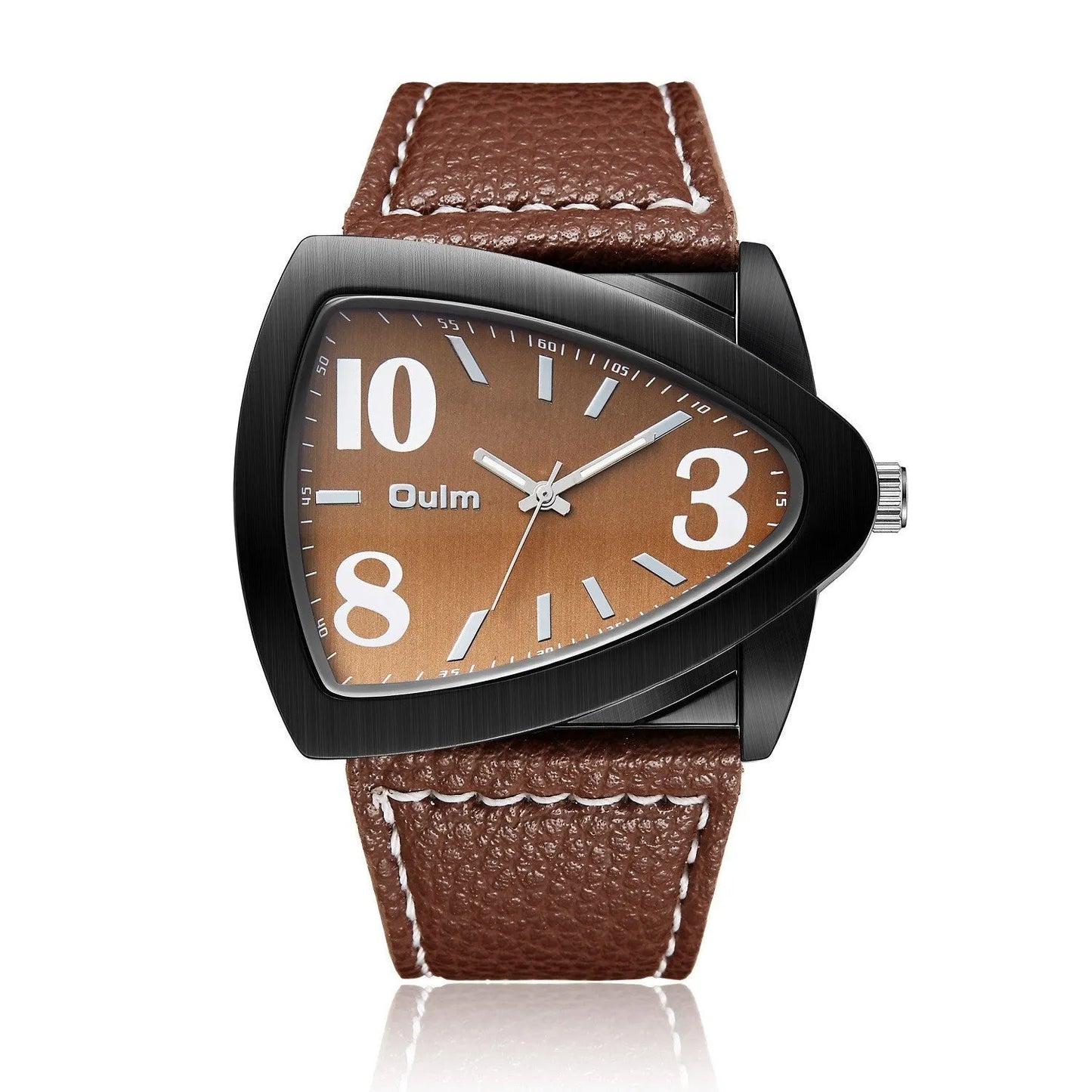 Men's casual wristwatch with a triangular link metal belt and a 9mm thick case