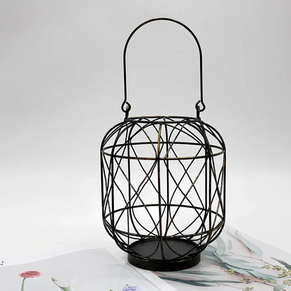 Geometric European iron candlestick with baking paint finish in gold colour, 20cm height