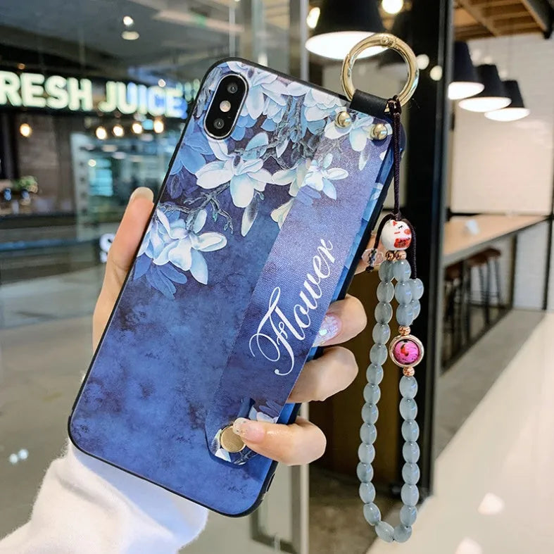Samsung Galaxy phone case with folded-out bracket stand showing hands-free viewing angle