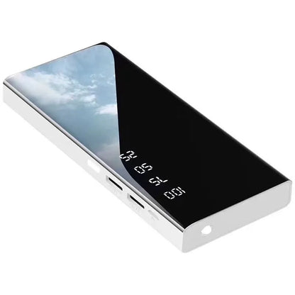 20000mAh power bank with LCD display showing battery percentage, measuring 140mm x 63mm x 22mm