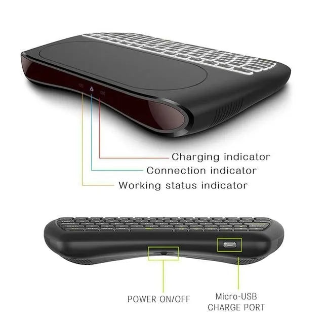 D8 Pro black wireless keyboard with 78 keys, touchpad and USB adapter