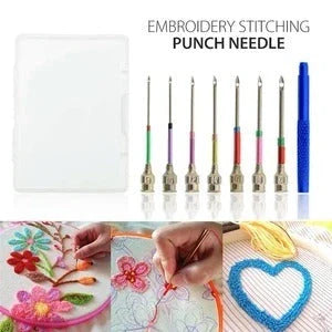 Poke needle embroidery set with electroplated alloy needle in various colours