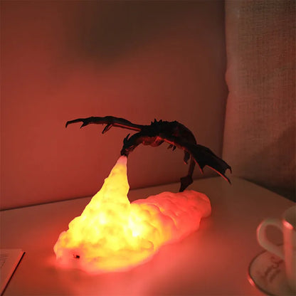3D printed dragon-shaped LED lamp with USB charging cable, available in fire or ice dragon colours