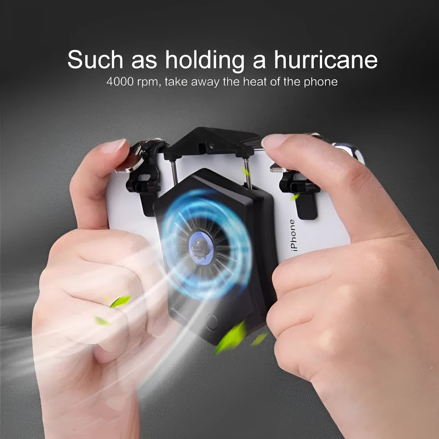Black aluminium USB mobile phone cooler clipped onto a smartphone