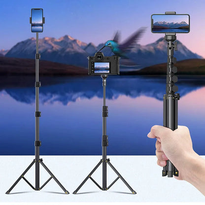 Black aluminium alloy selfie stick tripod compatible with iPhone smartphones