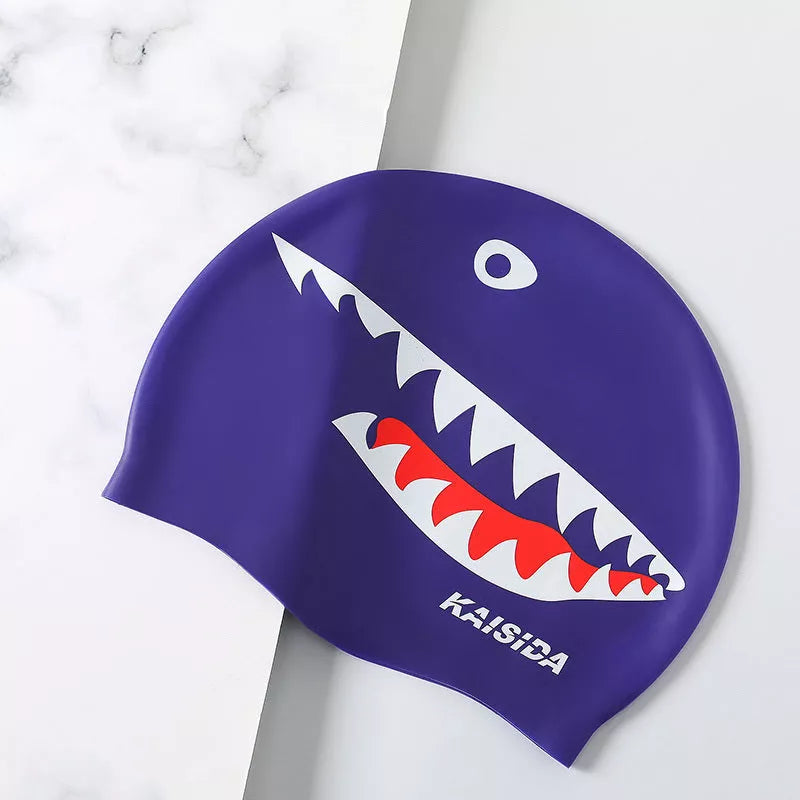 Printed silicone swimming cap in large size for unisex use