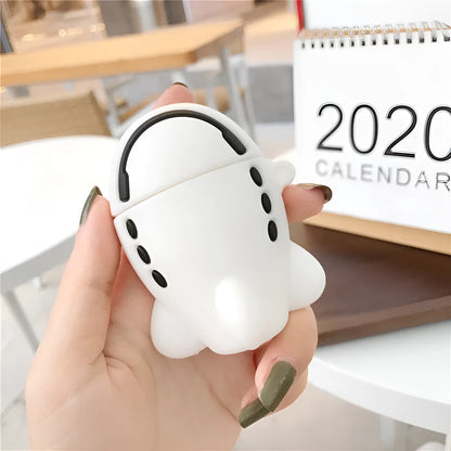 Cartoon aeroplane silicone flip case for AirPods with carabiner clip hook attached