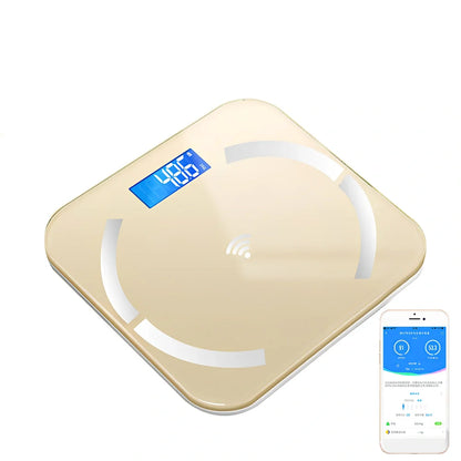 Youmei digital weight scale with 6mm tempered glass surface and blue backlit LCD display