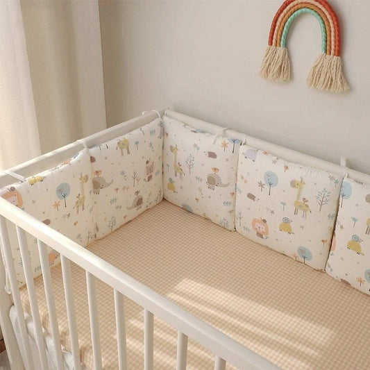 Set of six cartoon embroidered cotton bumper beds for nursery safety and style
