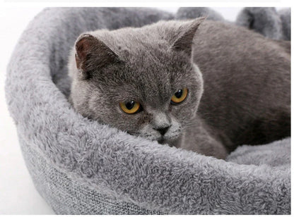 Cozy heart-shaped pet bed in grey and pink colors, suitable for small, medium, and large dogs and cats