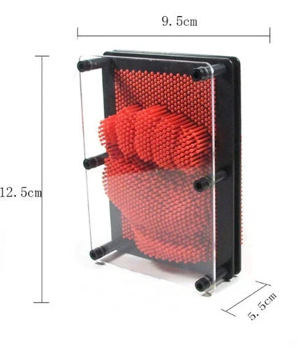 A customizable 3D sculpture impression frame with an array of pins that can capture the contours of any object pressed into it.