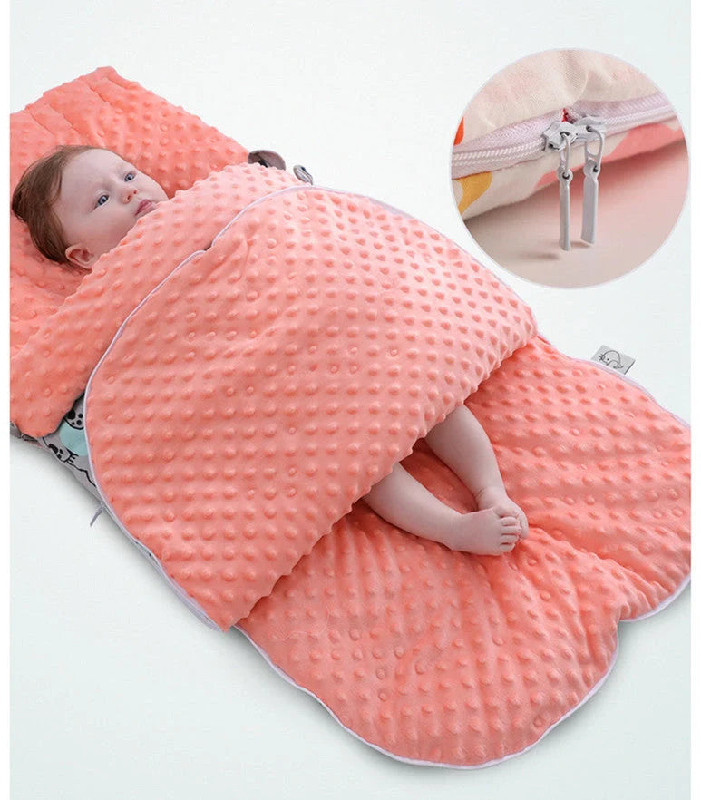 Newborn baby blanket with warm fleece and stroller cover in pink horse design