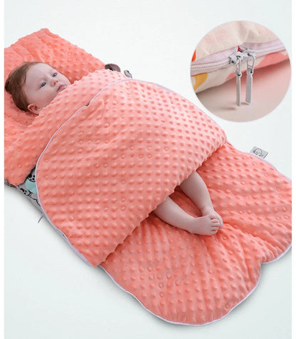 Newborn baby blanket with warm fleece and stroller cover in pink horse design
