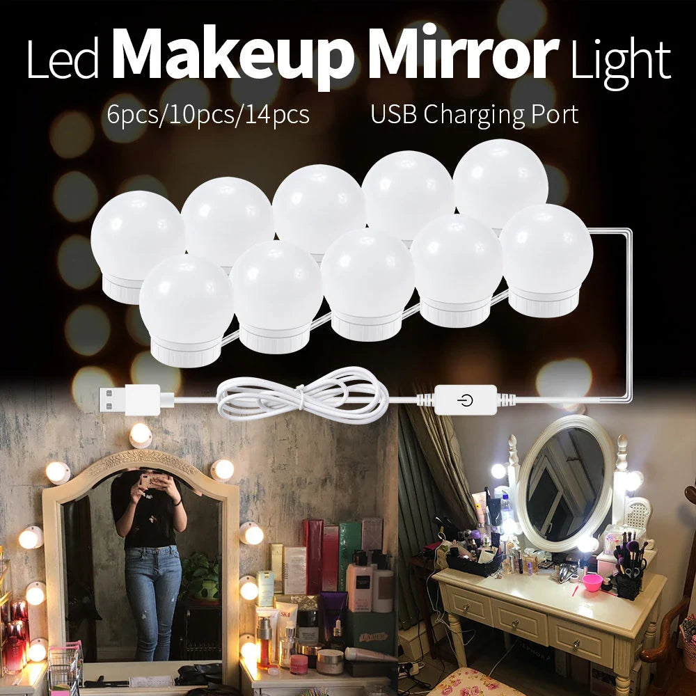 Adjustable Dimmable LED Mirror Light Bulb with Touch Control, Rotating Line, and Customisable Positioning