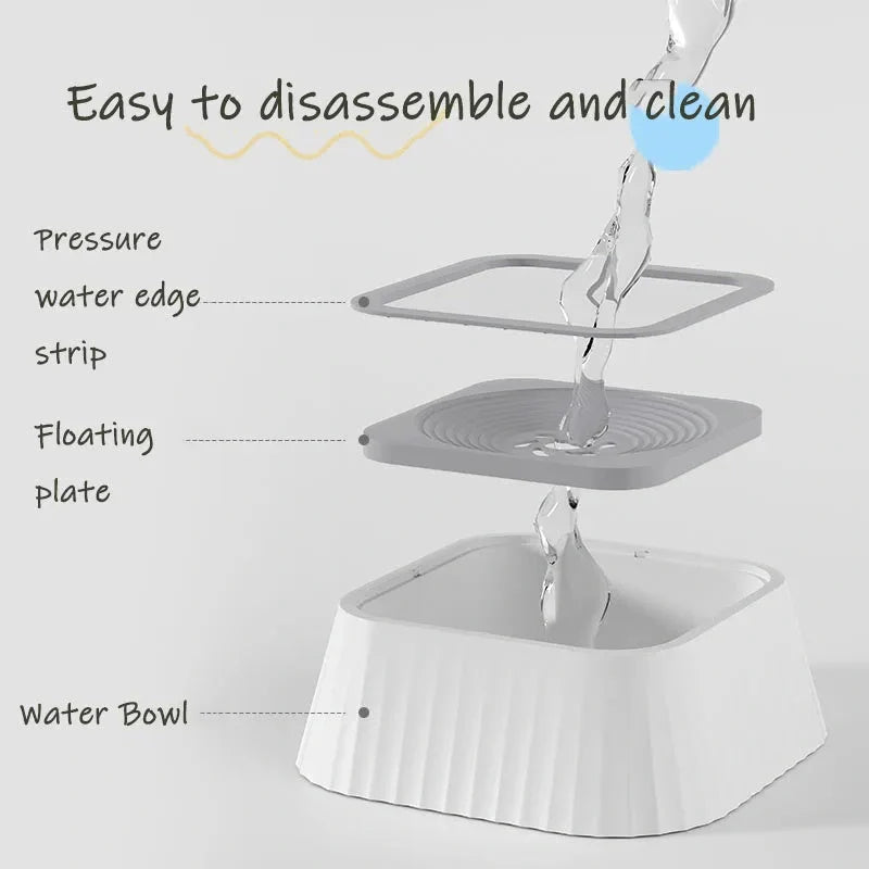 Portable floating water bowl for pets, designed to prevent splashing and keep mouths dry