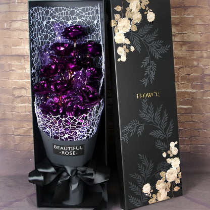 24K golden foil rose bundle in red, 9 stems, 30 cm tall for Valentine's gifting and home decor