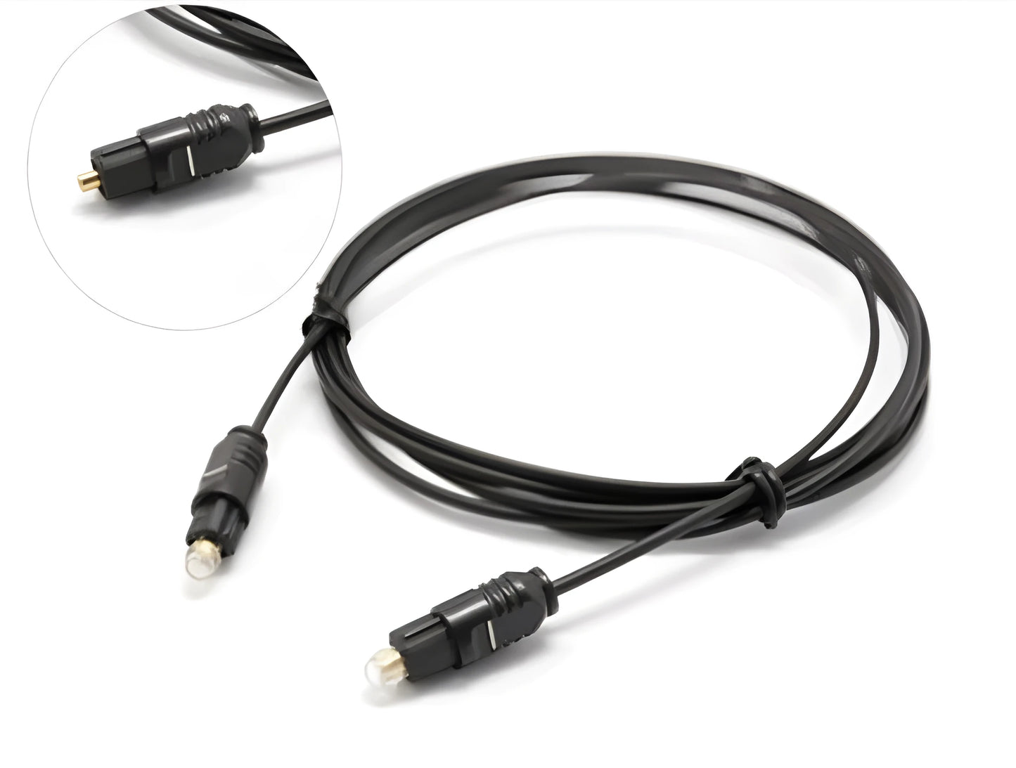 OD2.2 digital audio optical cable with Toslink connectors on a white background.