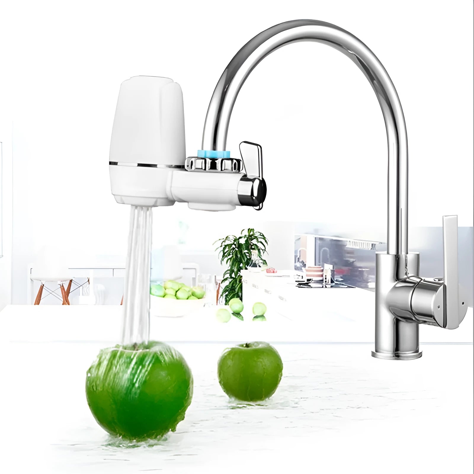 White kitchen faucet water filter with ceramic cartridge and universal tap adapter