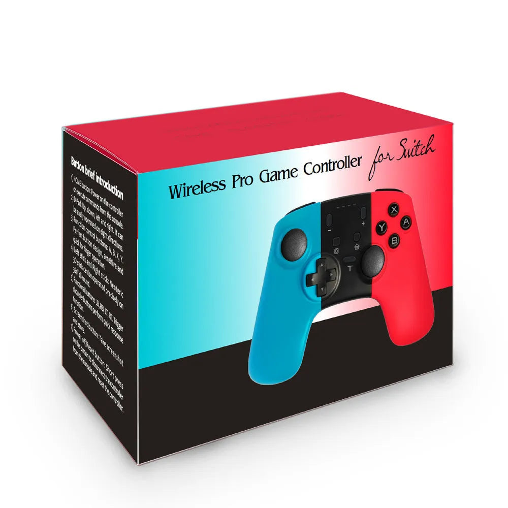 Wireless Nintendo Switch Pro controller in black, white, or blue with analogue sticks and action buttons.